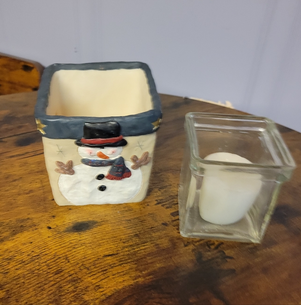 Vintage 1990 Crazy Mountain Christmas snowman votive holder